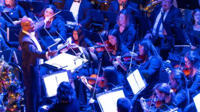 Musicians on stage at Christmas concert